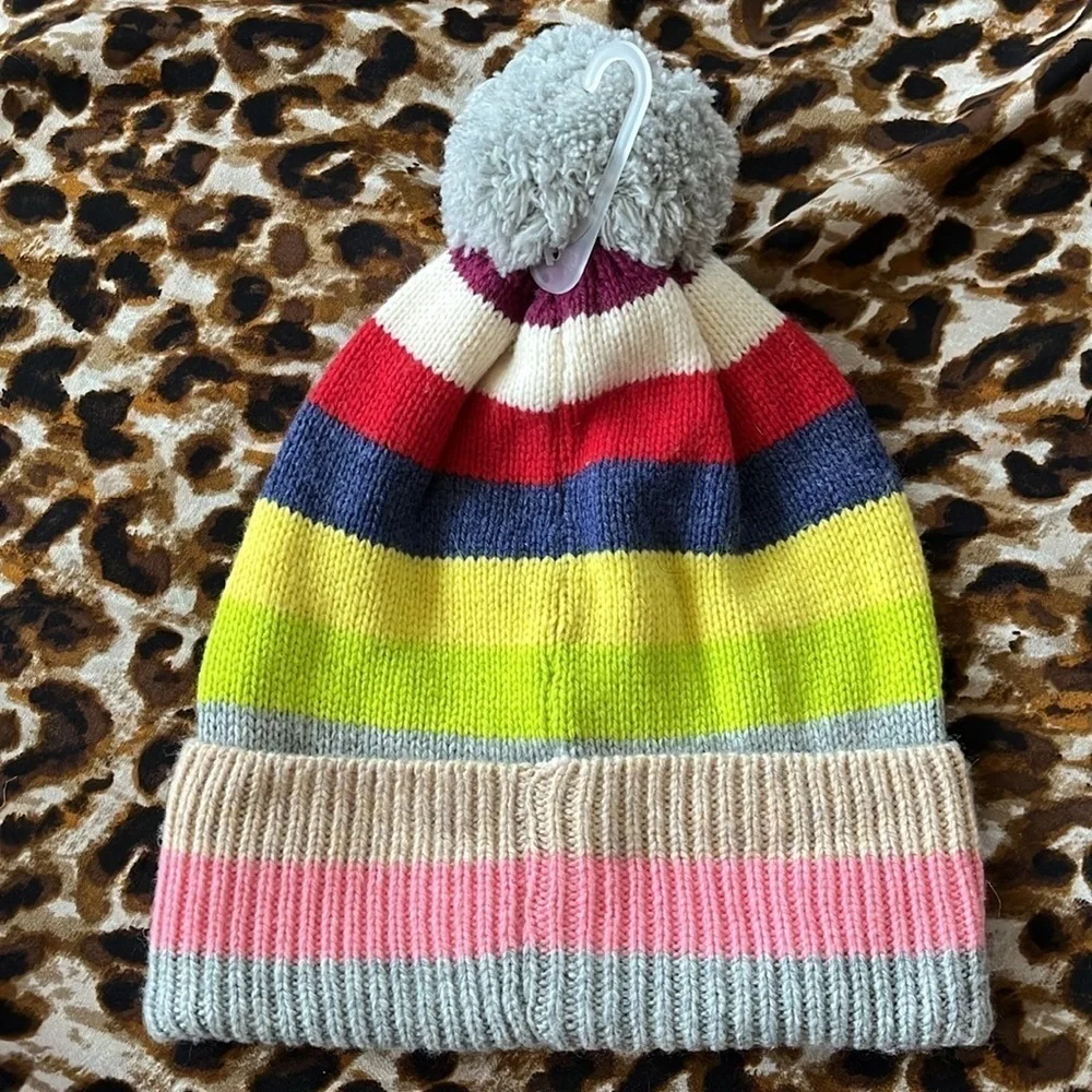 Brand New Gap Multicolored Striped Knit Cuffed Pom Hat